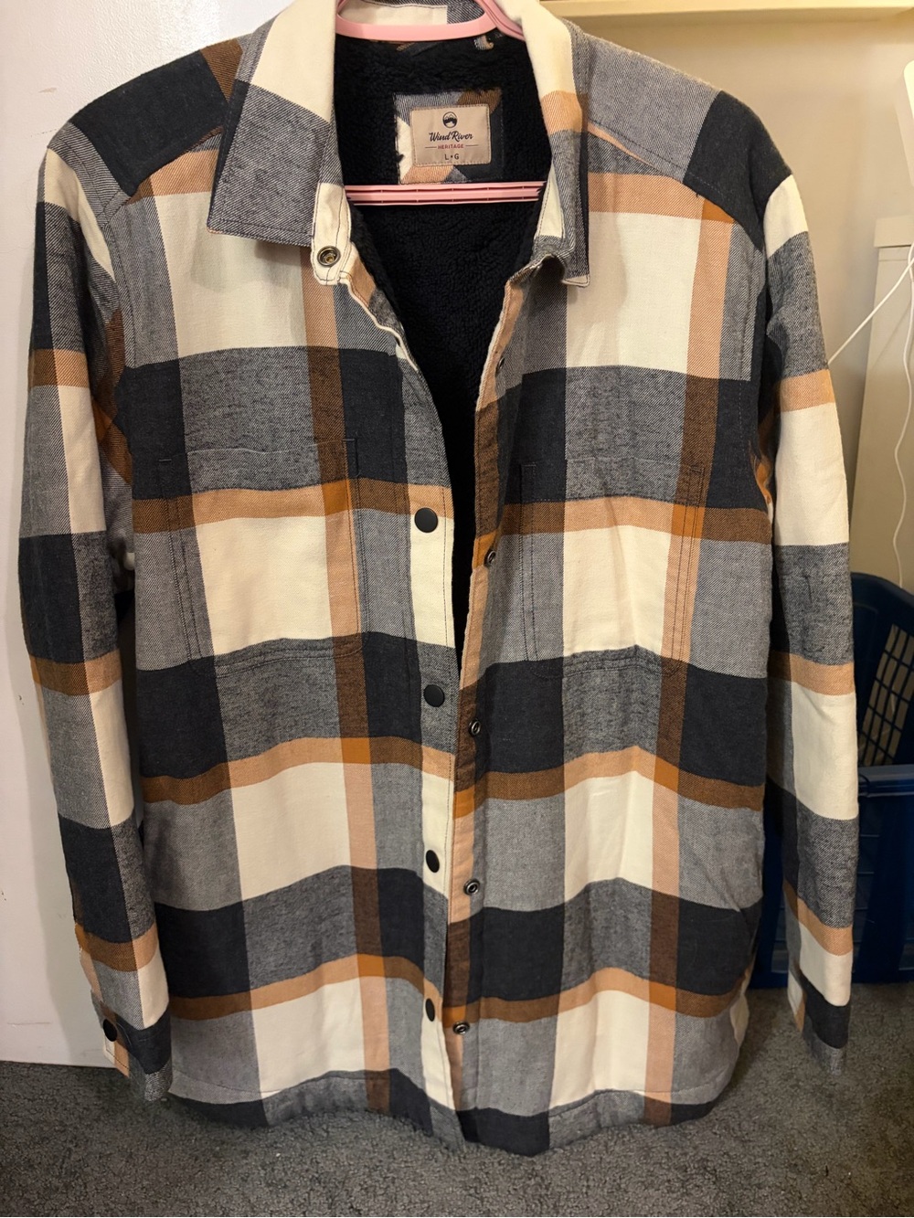 Men's Long-Sleeve Plaid Shirt Jacket - Cream, Gray & Brown